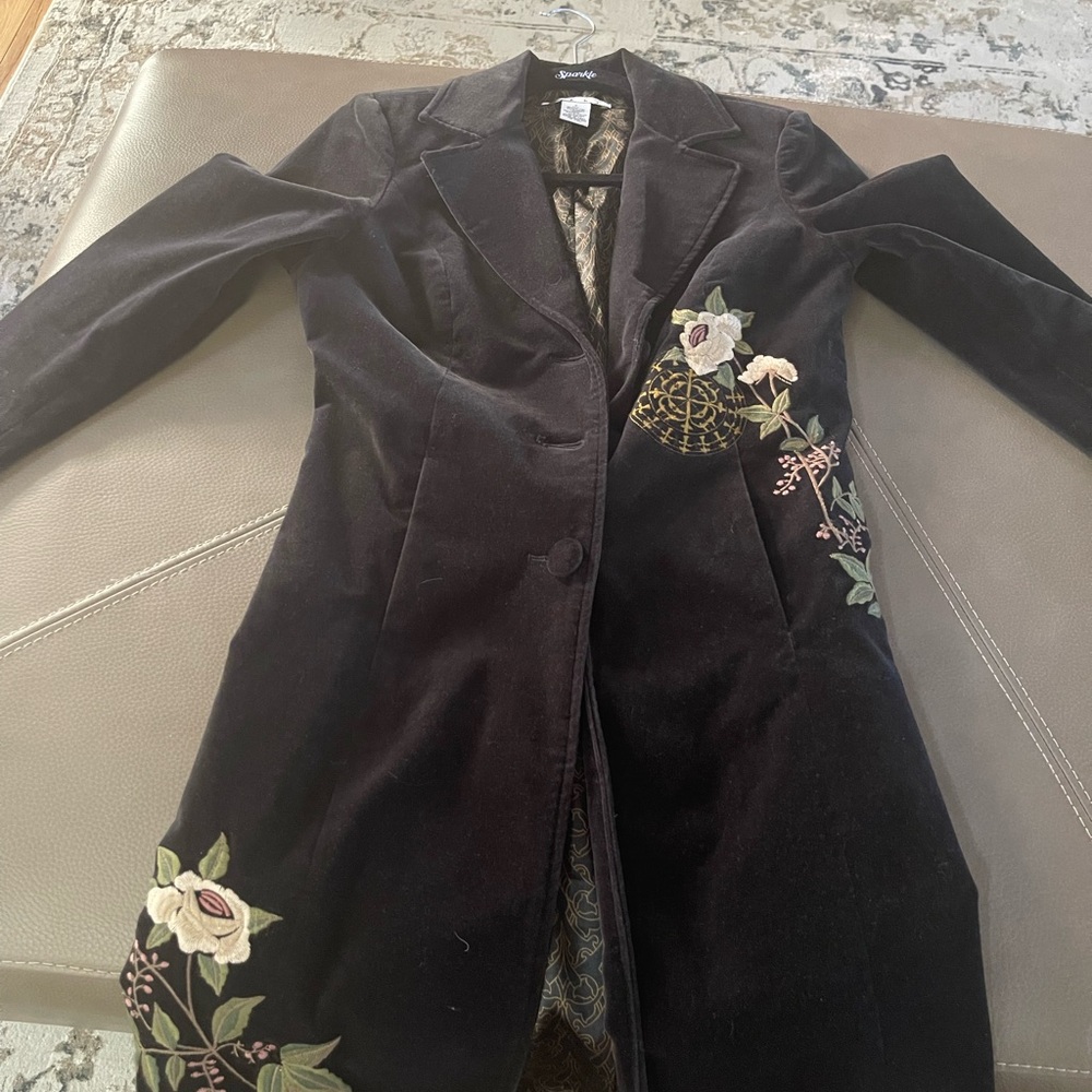 CAbi Black Blazer with Floral Embroidery